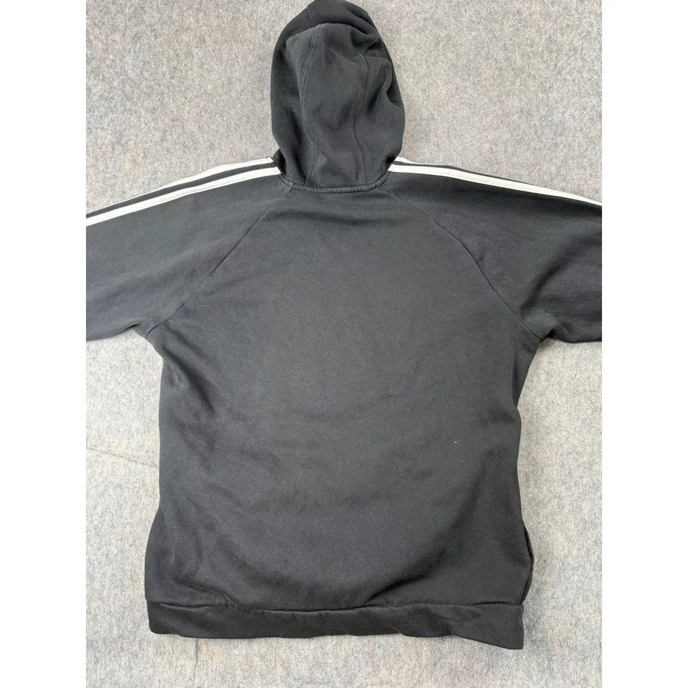 Adidas Mens Essentials 3-Stripes Hoodie Black White Fleece Pullover Size‎ L